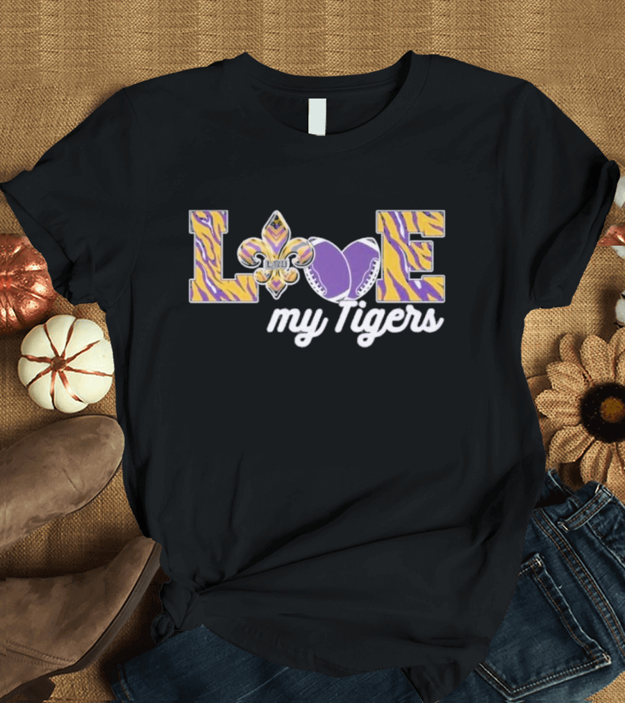 LSU Love My Tigers Fleur De Lis Football 2D T-Shirt
