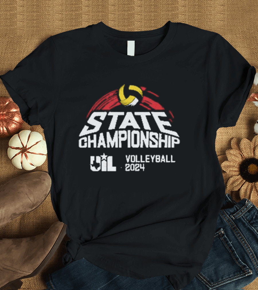 UIL State Championship Volleyball 2024 Ball and Red Swirl T-Shirt