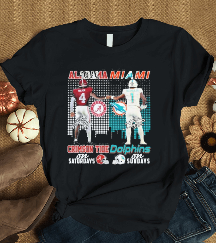 Alabama Miami Crimson Tide Saturdays Dolphins Sundays T-Shirt