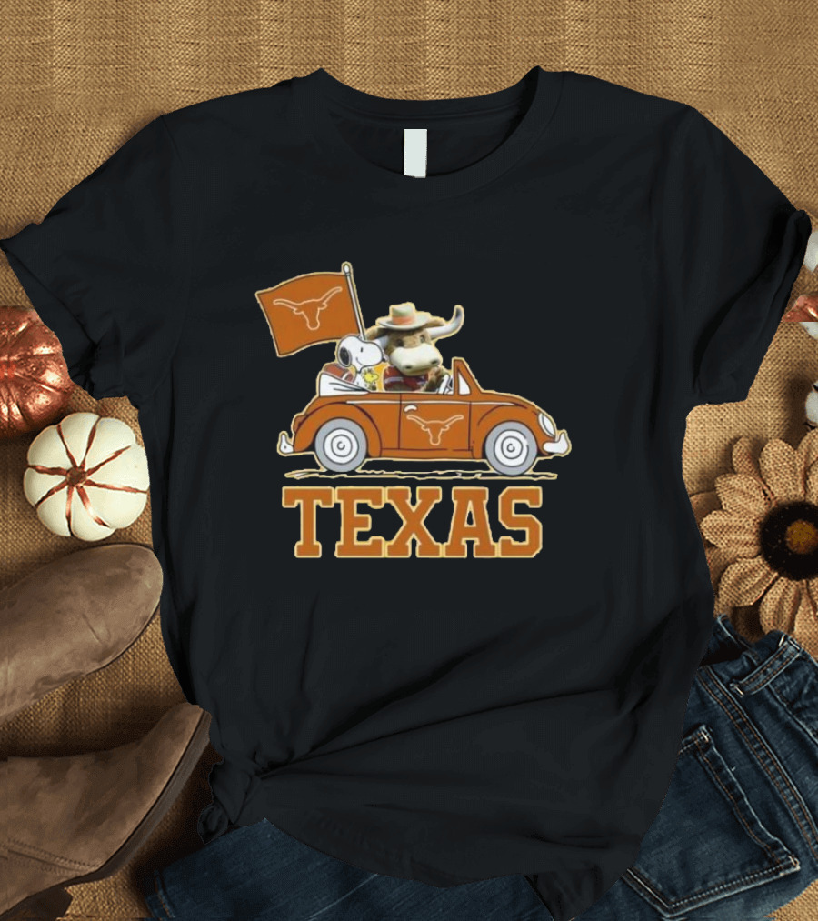 Texas Always Go For All 2D Longhorn Bevo Snoopy Car T-Shirt