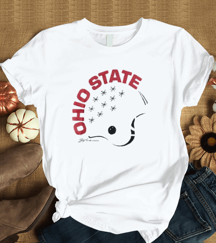 Ohio State Football Helmet Bold Buckeye Leaf T-Shirt