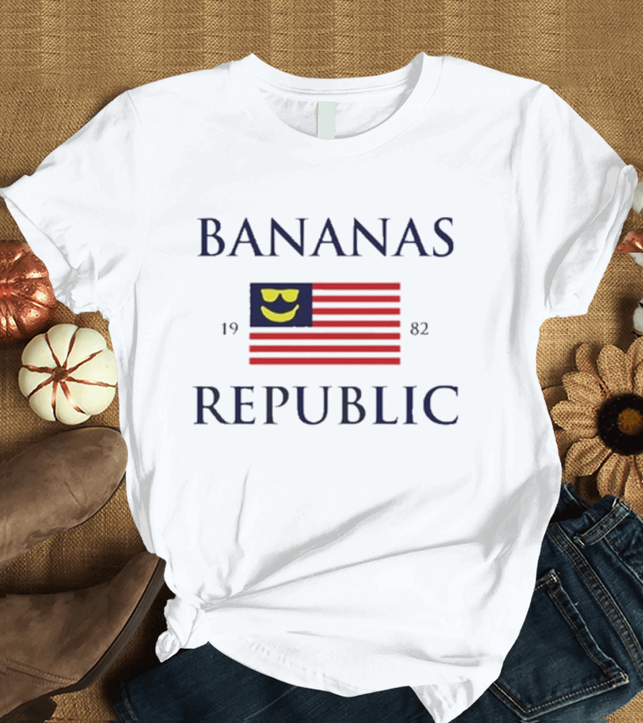 Bananas Republic 1982 Flag with Sunglasses Emoji T-Shirt