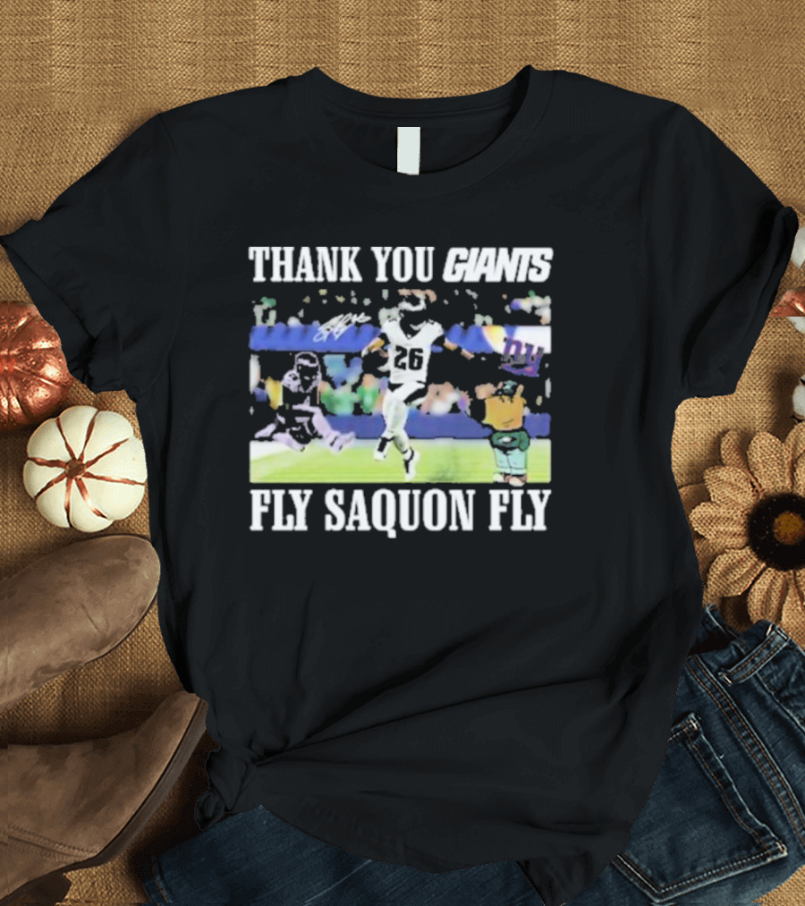 Thank You Giants Fly Saquon Fly 26 Football Jumping Action T-Shirt
