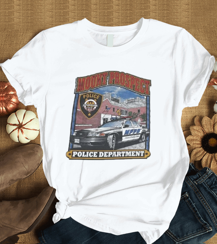 Mount Prospect Police Department Illinois Badge and Patrol Car T-Shirt
