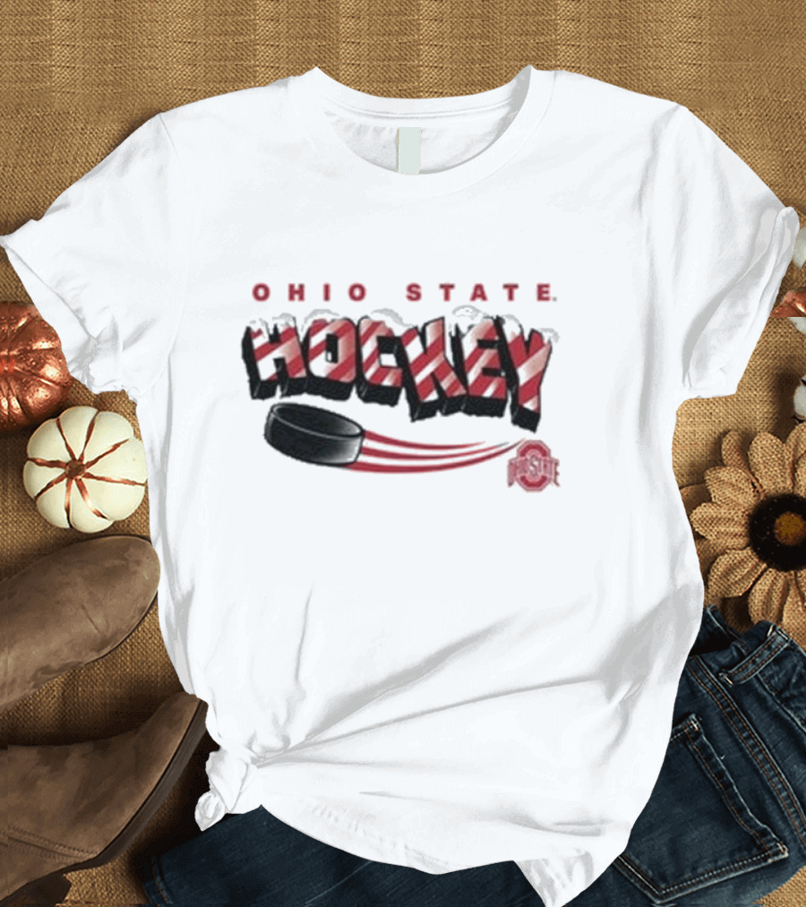 Ohio State Buckeyes Hockey Holiday Candy Cane Puck T-Shirt