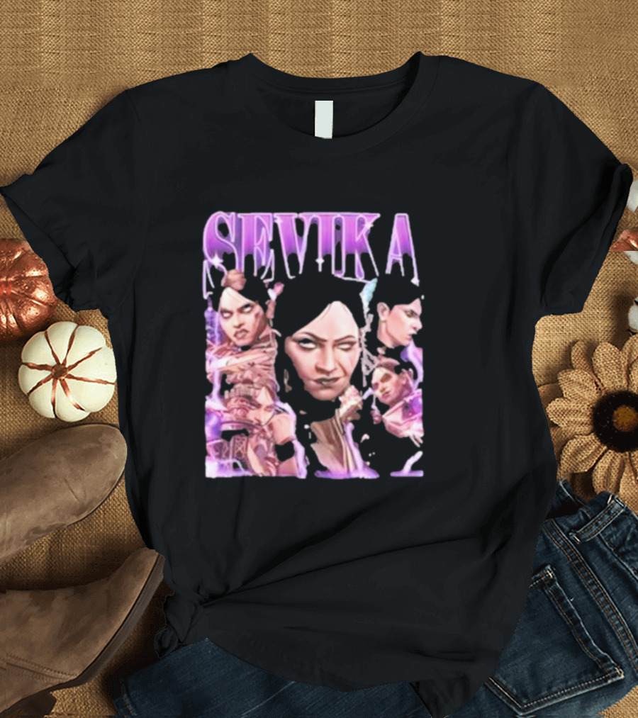SEVIKA Arane Character Collage Graphic Purple Tones T-Shirt