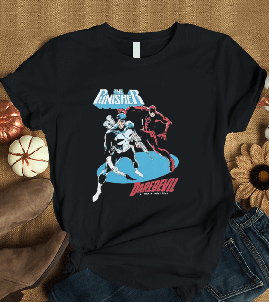 The Punisher Versus Daredevil The Man Without Fear Showdown Iconic Comic Heroes T-Shirt