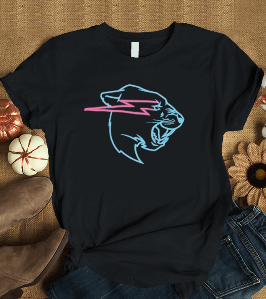 MrBeast Kids 2024 Glow In The Dark Panther Neon Lightning T-Shirt