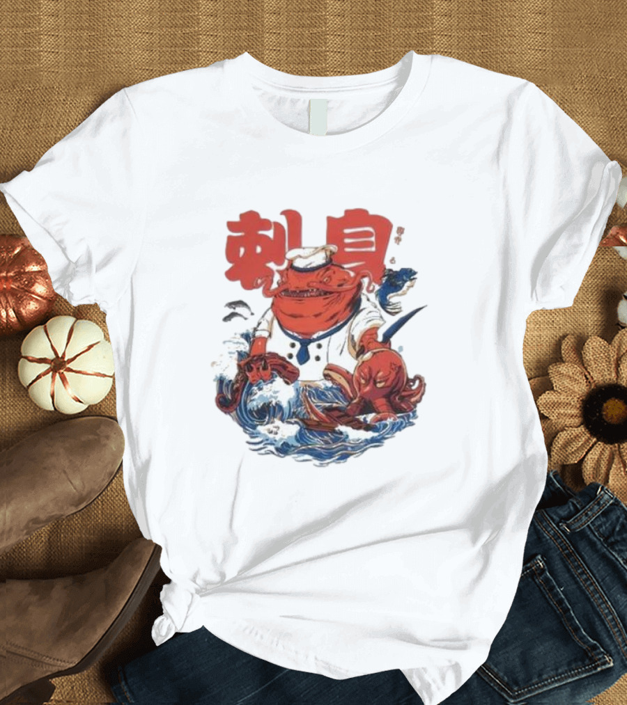 Kench Master Chef Sashimi Cook-Off with Octopus and Japanese Text T-Shirt
