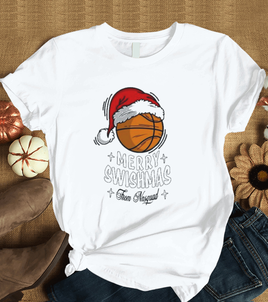 Merry Swishmas From Nnsquad Basketball Santa Hat T-Shirt