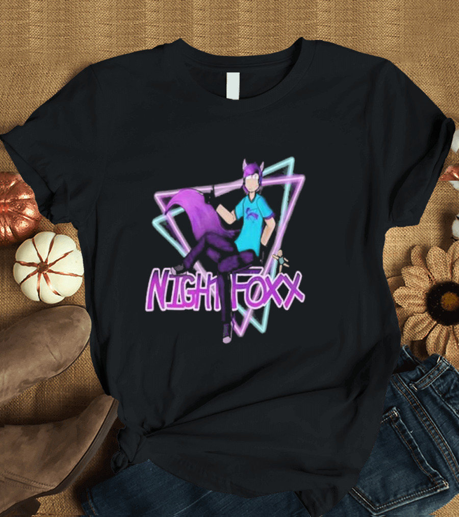 Nightfoxx Synth Art Tour Neon Fox Character Triangles T-Shirt