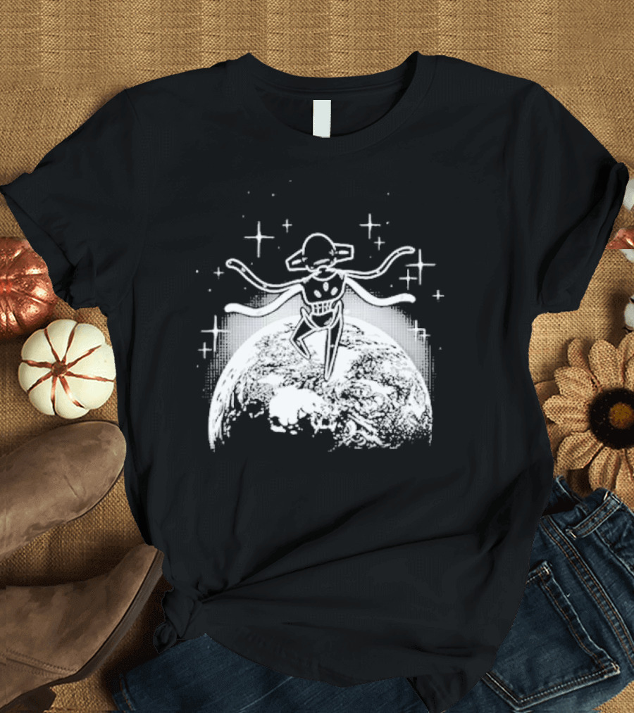 Snacky Boy Deoxys Floating Above Earth With Stars T-Shirt