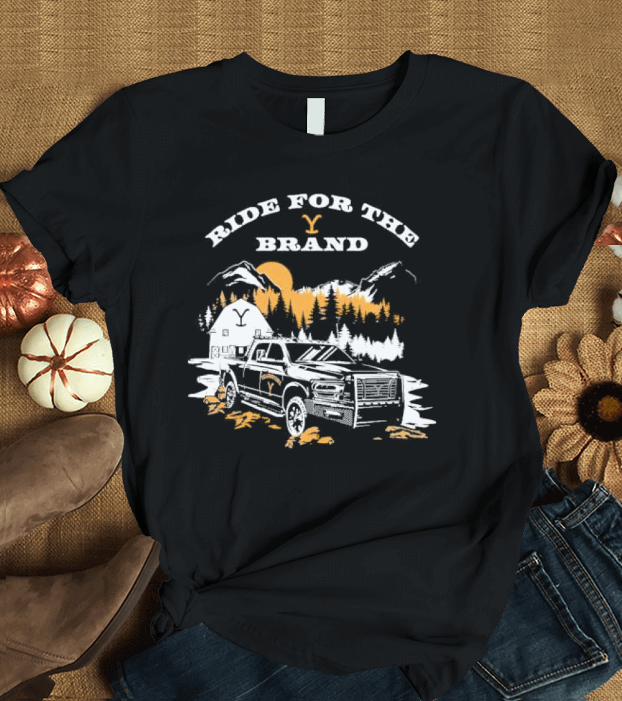 Yellowstone Ride for the Brand Truck Mountains Barn Scene T-Shirt
