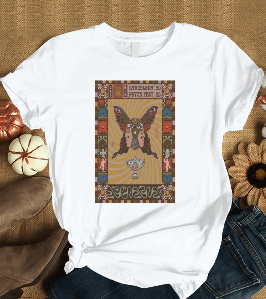 Barcelona Psych Fest April 3-5 2025 Spain Butterfly Art Deco T-Shirt
