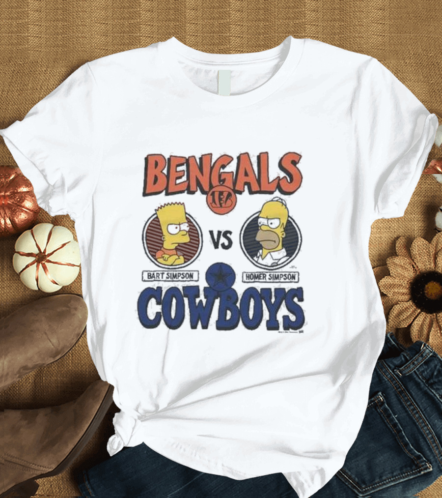Bart Simpson Bengals vs Homer Simpson Cowboys NFL Crossover T-Shirt
