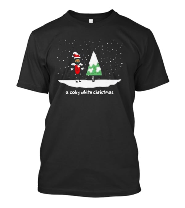 A Coby White Christmas Snowy Cartoon Scene With Santa Hat And Tree T-Shirt