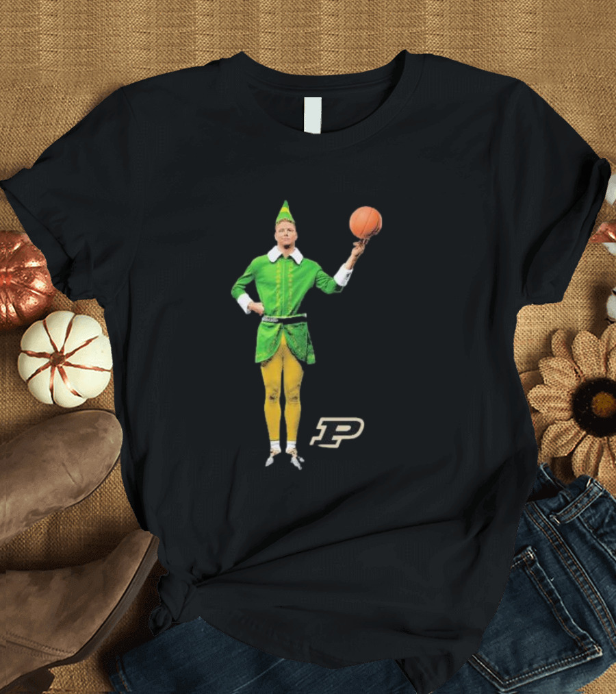 Caleb the Elf Purdue Boilermakers Basketball Elf Holding Basketball with Purdue T-Shirt