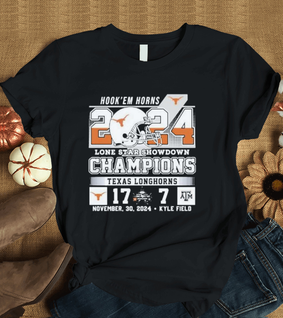Hook Em Horns 2024 Lone Star Showdown Champions Texas Longhorns 17-7 November 30 Kyle Field T-Shirt