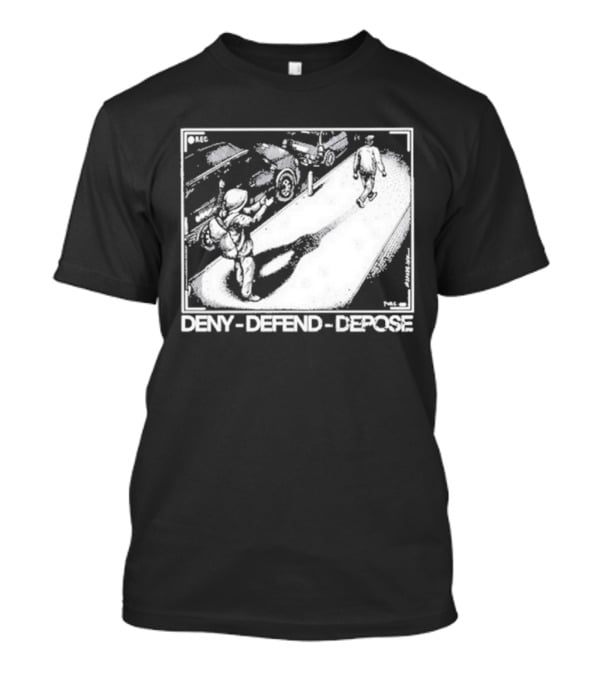 Deny Defend Depose Punk With A Camera Street Confrontation Scene T-Shirt