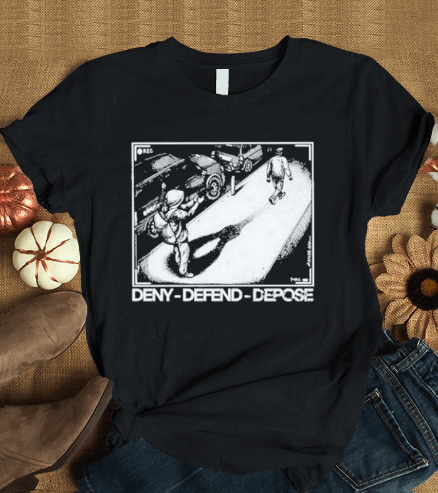 Deny Defend Depose Punk With A Camera Street Confrontation Scene T-Shirt