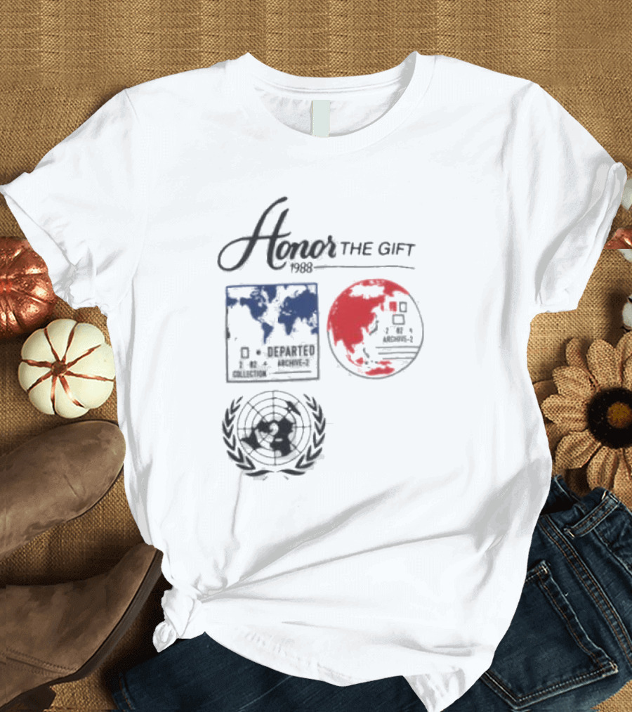 Honor The Gift 1988 Departed Collection Archive-2 World Map and Globe Symbols T-Shirt