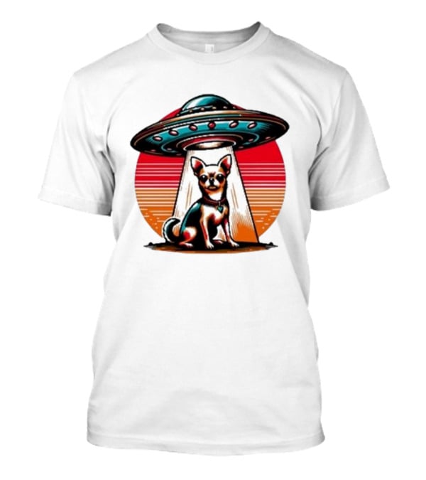 UFO Chihuahua Funny Alien Encounter Retro Sunset T-Shirt