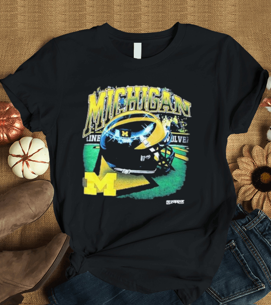 Michigan Wolverines Vintage Arch Shiny Football Helmet NCAA T-Shirt