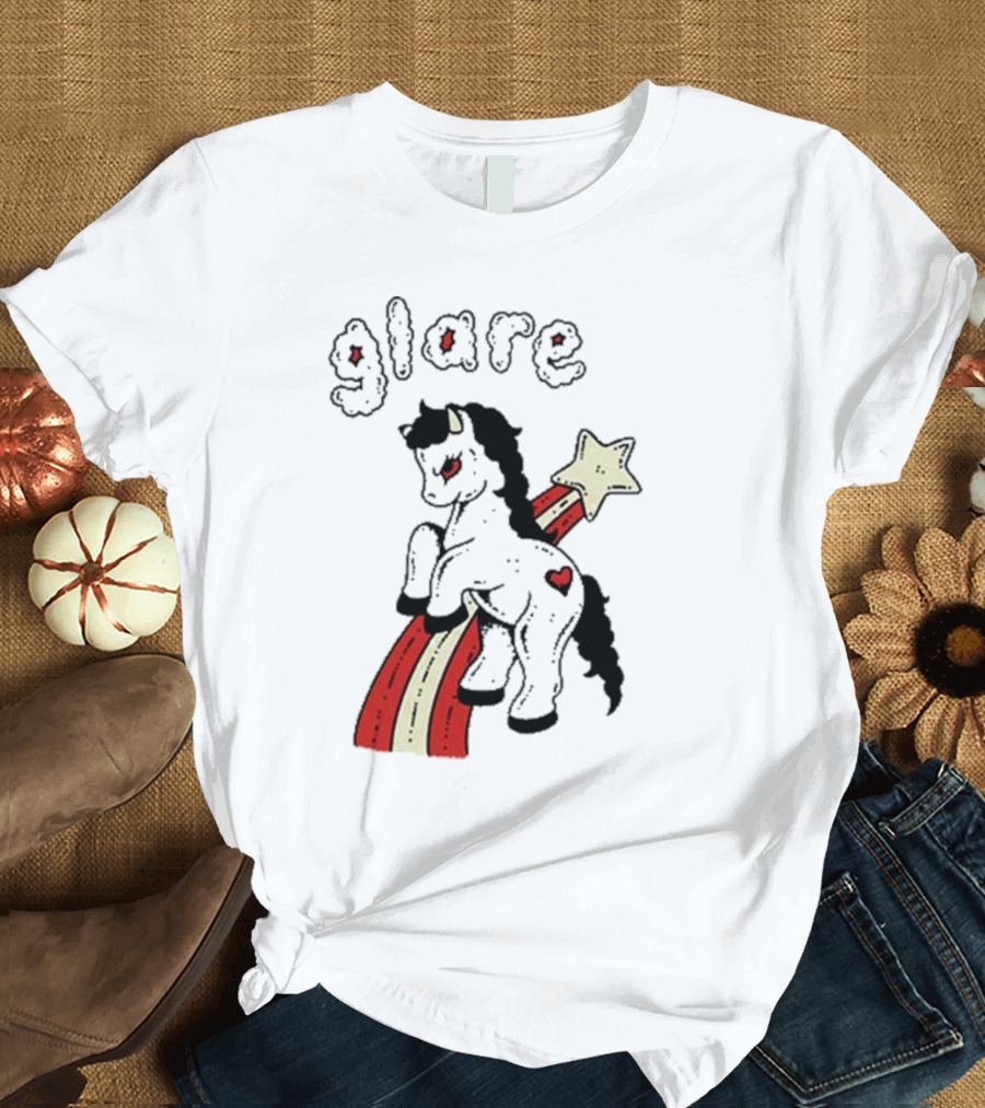 Glare Unicorn with Heart on Rainbow and Star T-Shirt