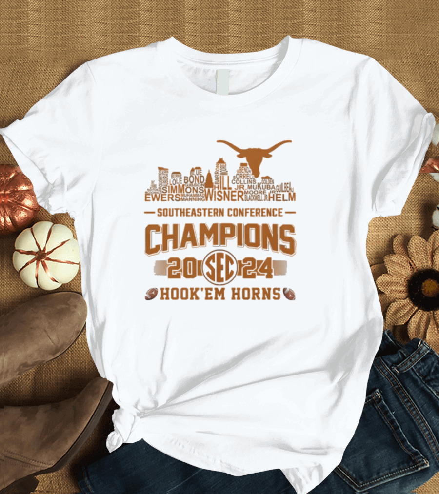 Texas Longhorns Southeastern Conference Champions 2024 Hook 'Em Horns T-Shirt