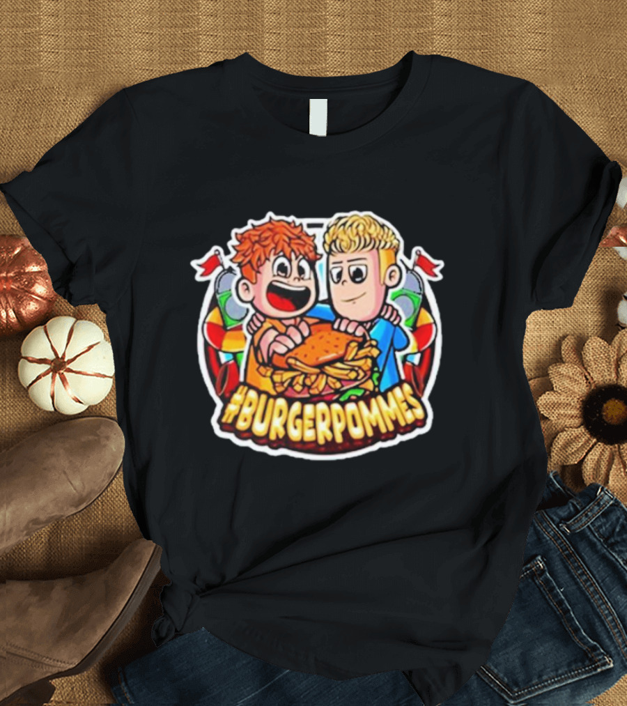 Burgerpommes Lukas Duo Eating Burger and Fries T-Shirt