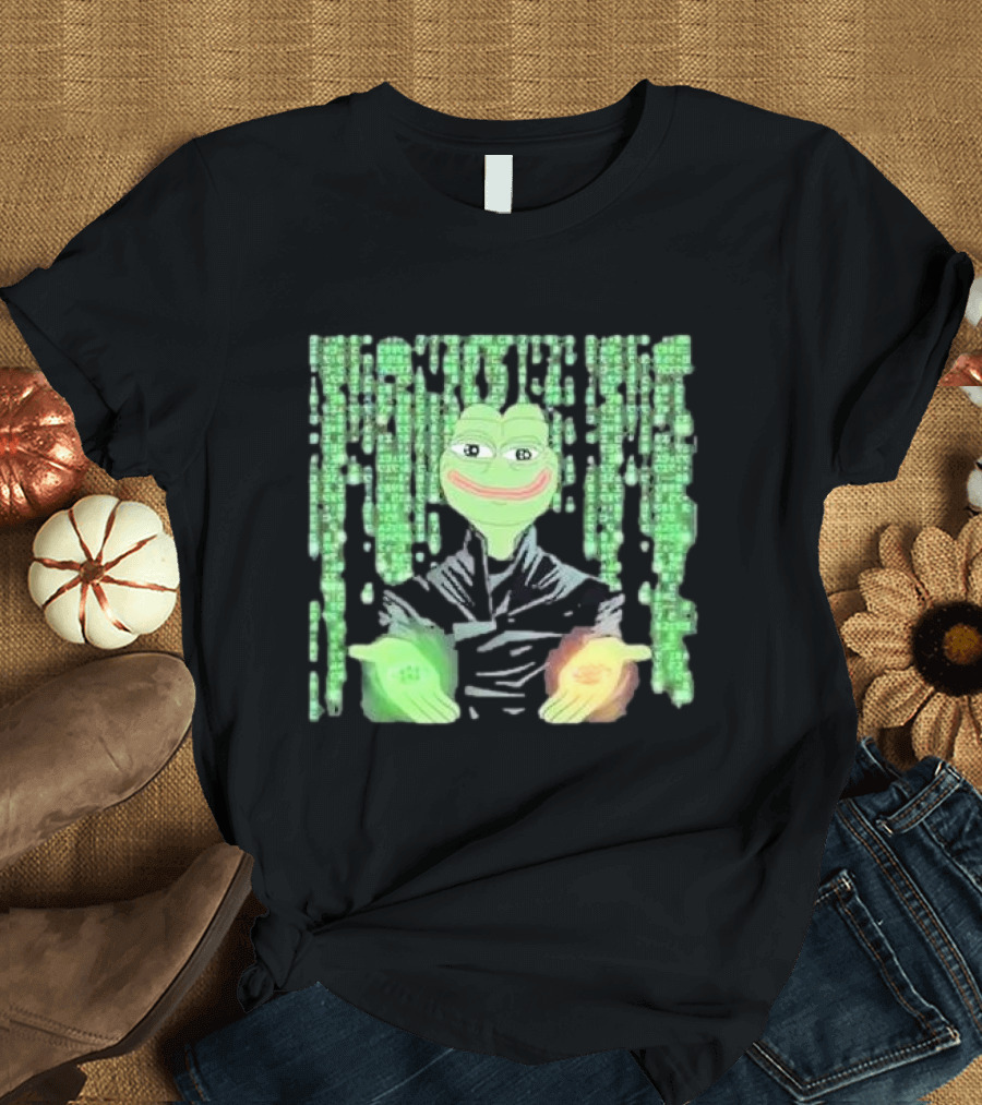Pepe Matrix Code with Green Red Pill Aesthetic T-Shirt