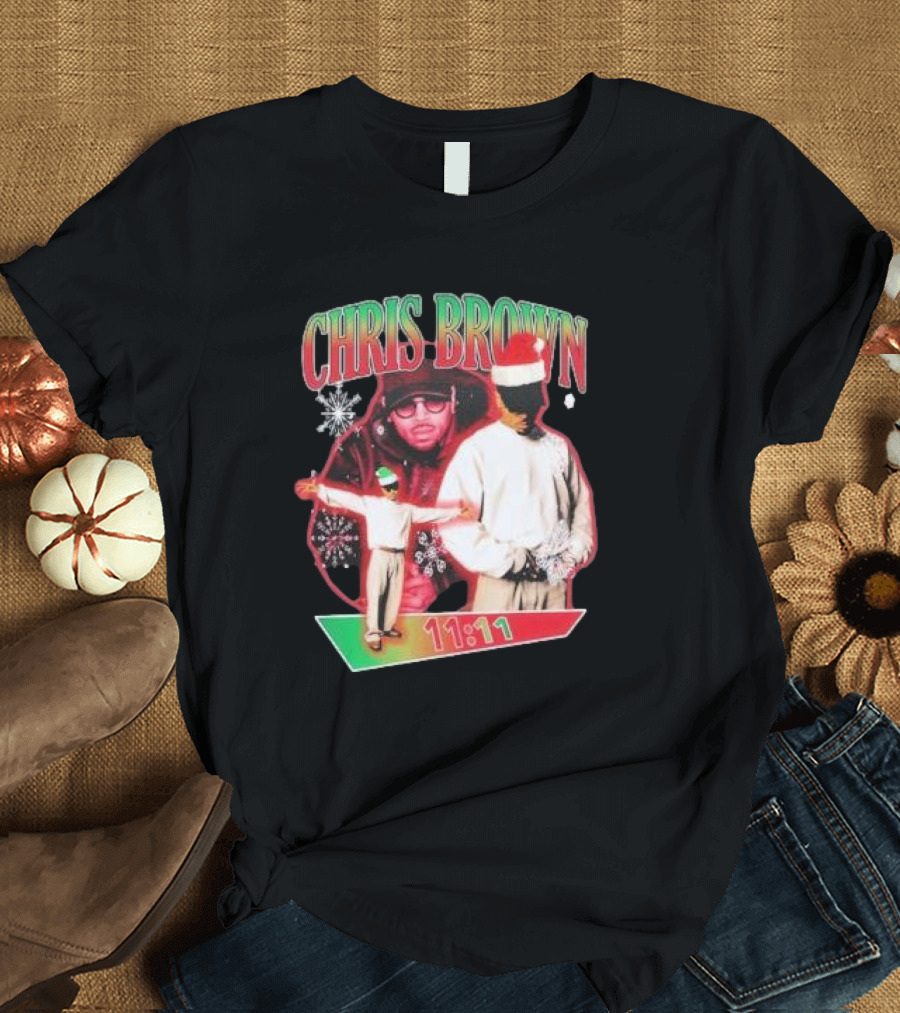 Chris Brown 11:11 Christmas Santa Hat Snowflakes T-Shirt