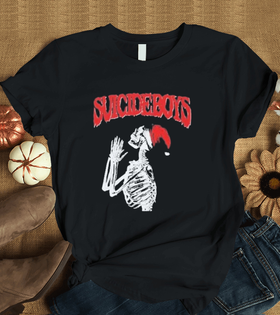 SUICIDEBOYS Skeleton Santa Hat T-Shirt