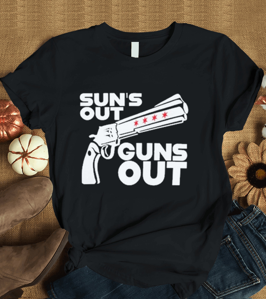 Sun’s Out Guns Out Gun with Stars on Barrel T-Shirt
