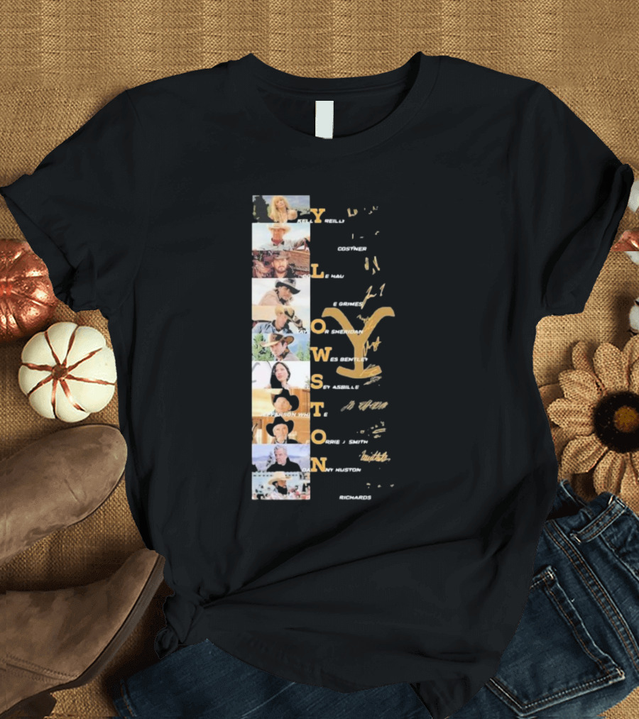 Yellowstone Cast Vertical Collage with Names and Signature Elements T-Shirt