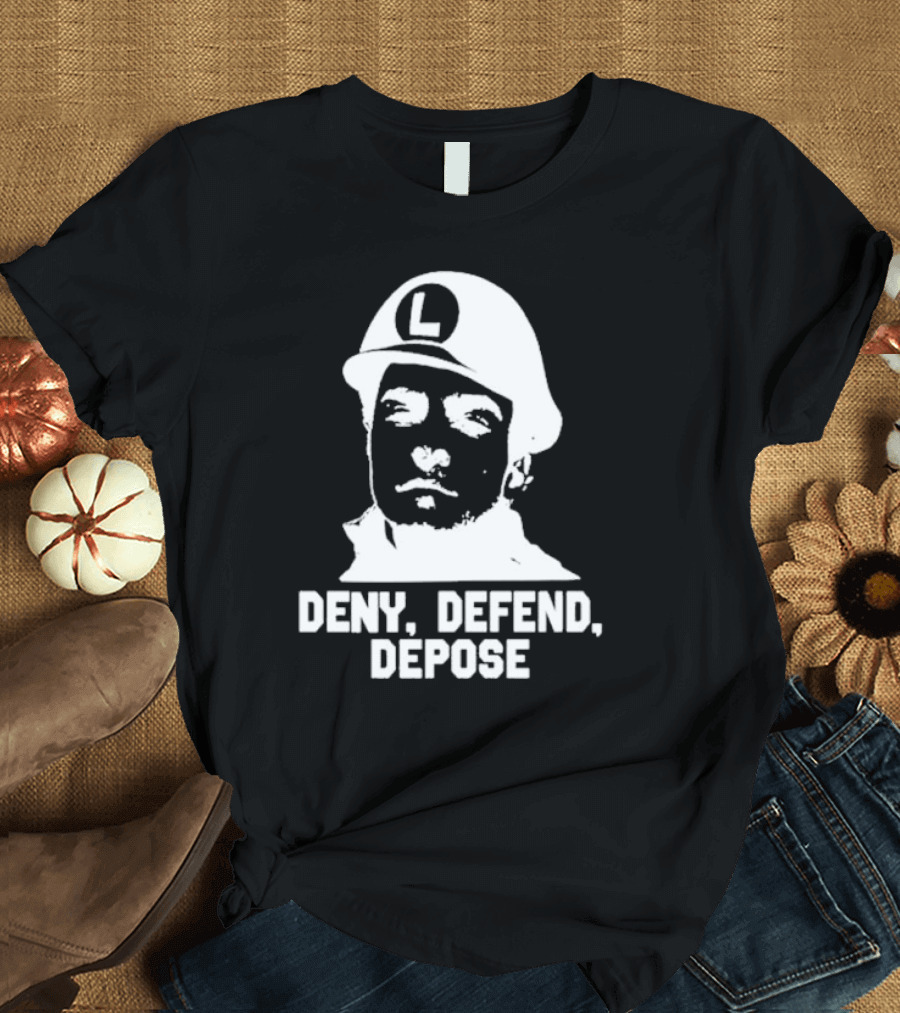 Yesyoureracist Deny Defend Depose Helmeted Face with Letter L T-Shirt