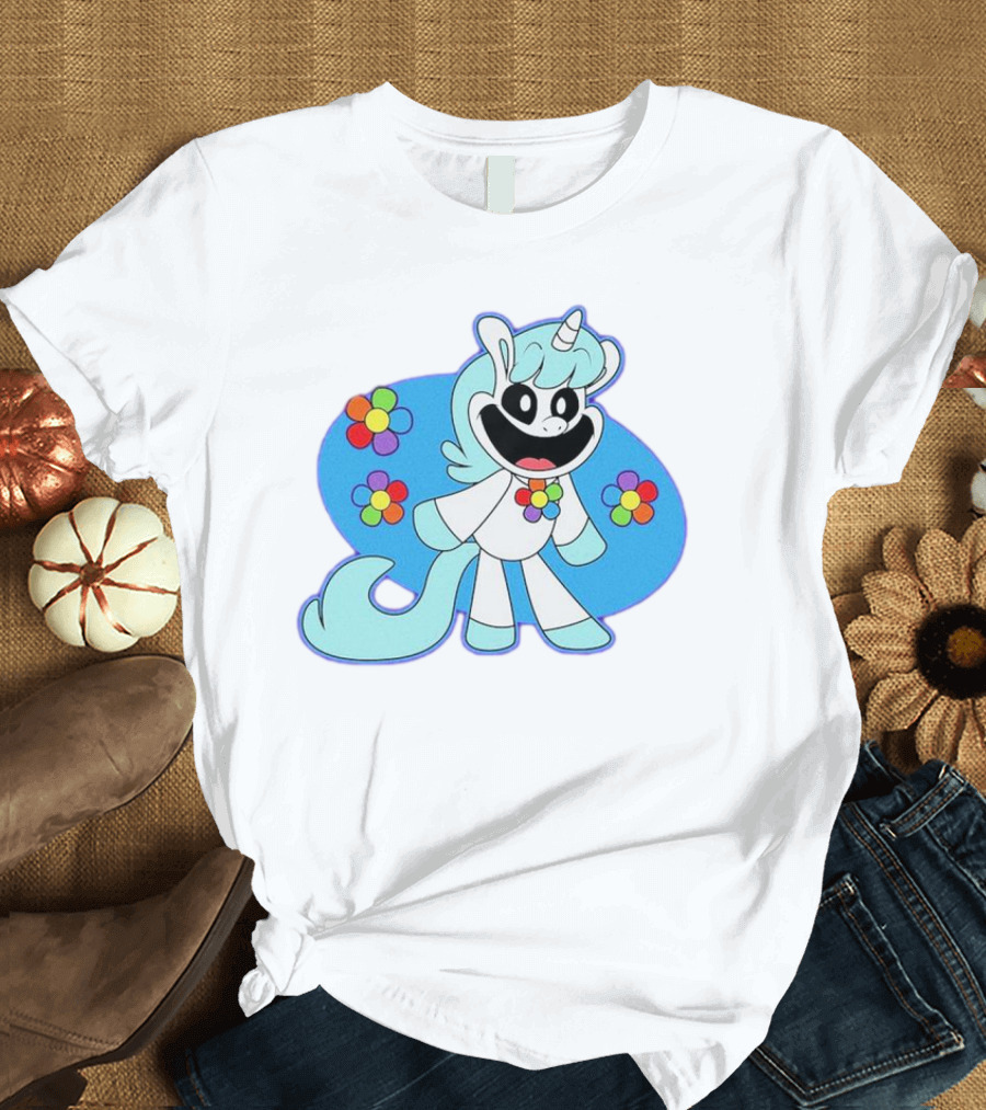 Unicorn Craftycorn Critters with Colorful Flowers and Smiling Face T-Shirt