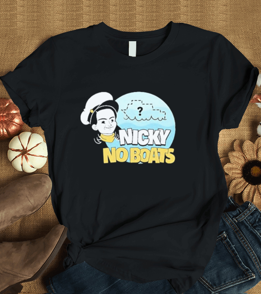 Nicky No Boats Captain's Hat Cartoon Question Mark T-Shirt