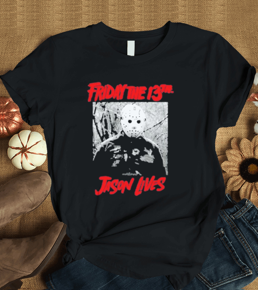 Friday The 13Th Jason Lives Masked Horror Icon Forest Scene T-Shirt
