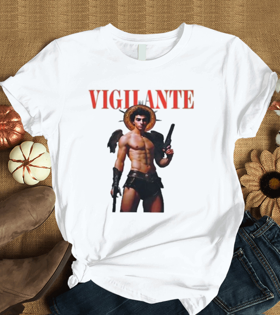 Vigilante Angelic Warrior with Wings and Guns T-Shirt