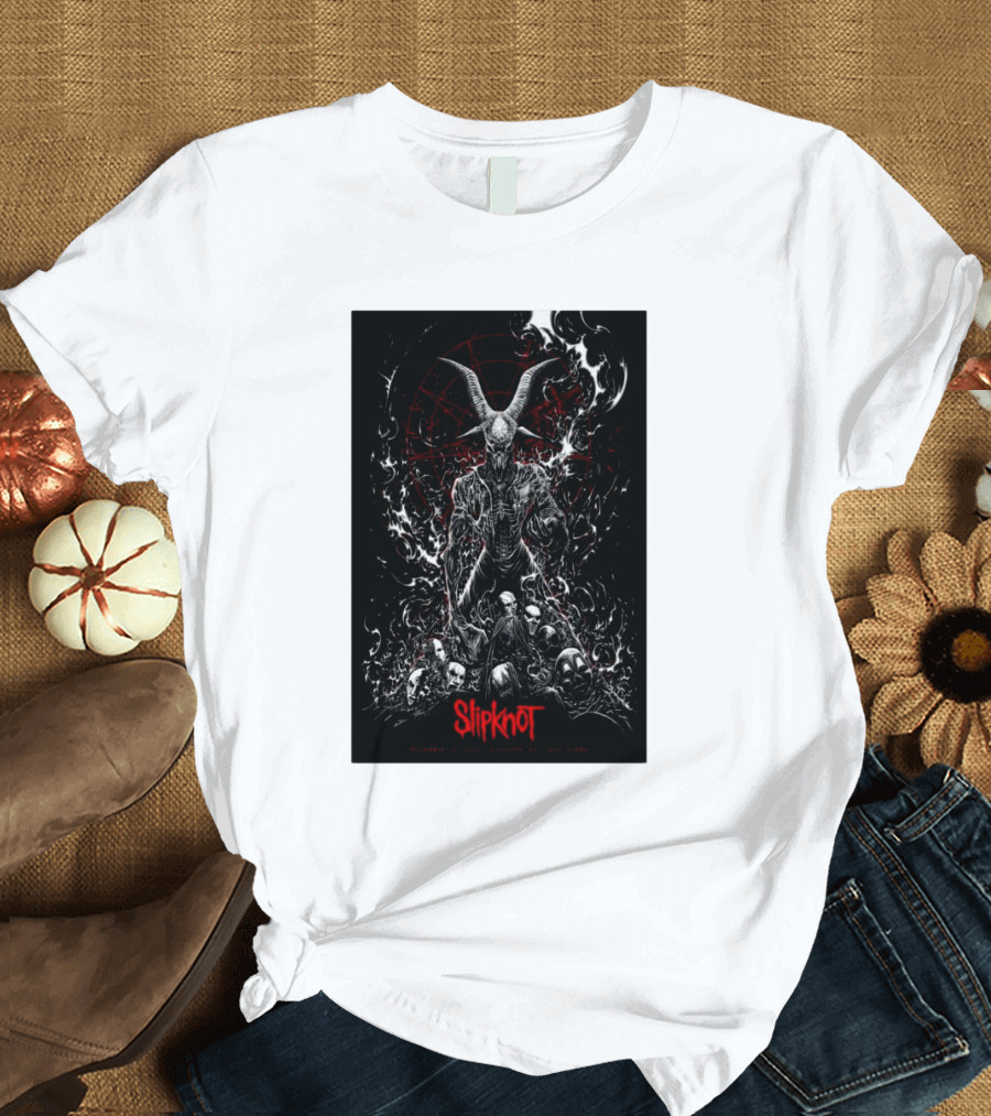 Slipknot Concert 2024 Glasgow UK - Demonic Imagery and Band Masks T-Shirt