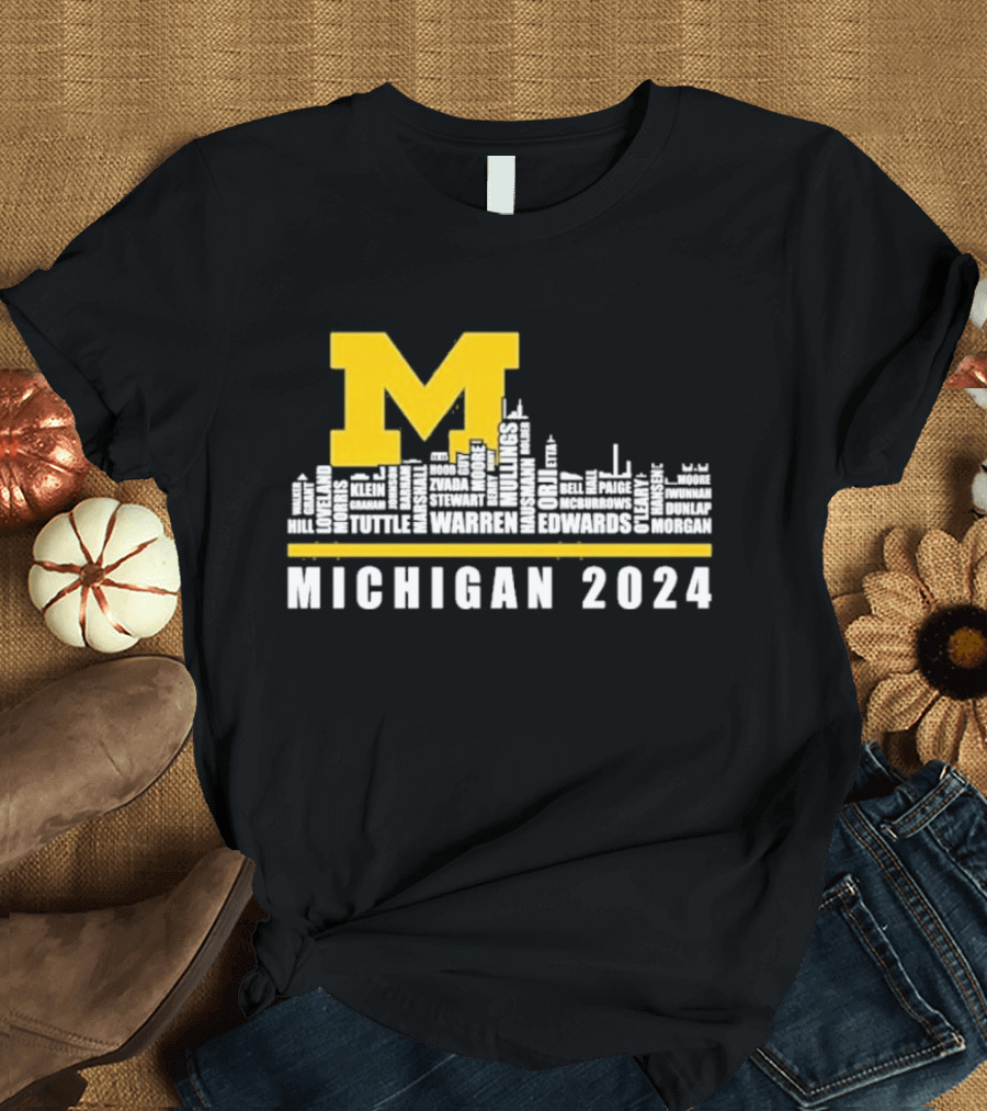 Michigan Wolverines 2024 M Logo Michigan City Names Football T-Shirt