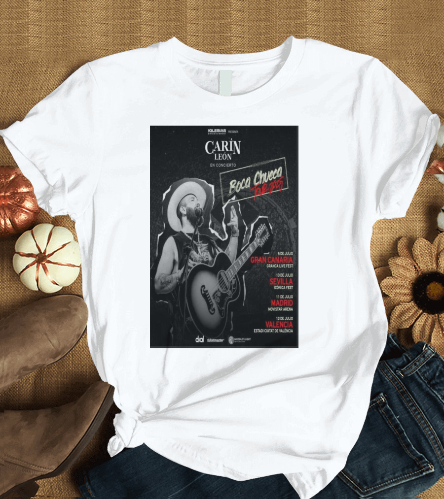 Carin Leon En Concierto Boca Chueca Tour 2025 Gran Canaria Sevilla Madrid Valencia T-Shirt