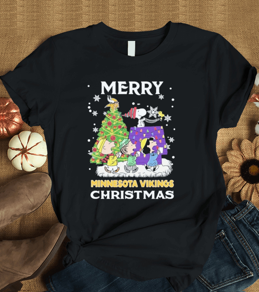 Merry Minnesota Vikings Christmas Snoopy Team Celebration T-Shirt