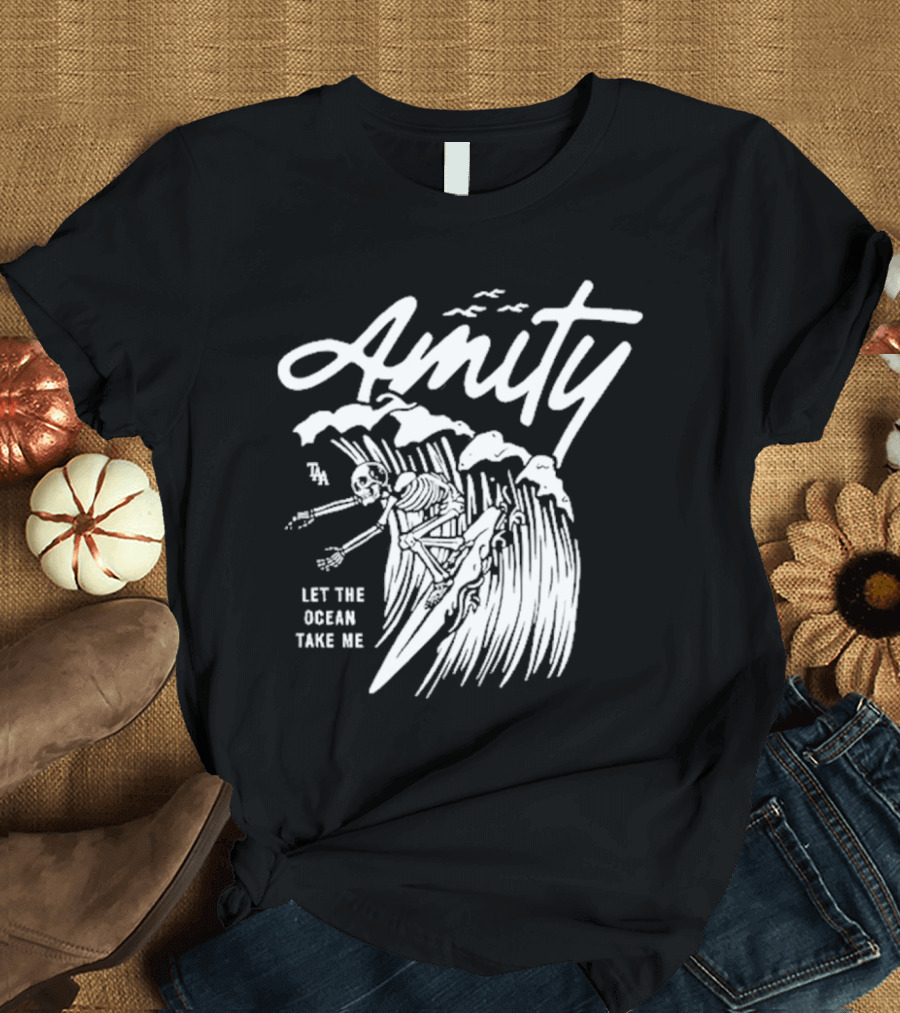 Amity The Ocean Take Me Surfin Skelly Skeleton Wave T-Shirt