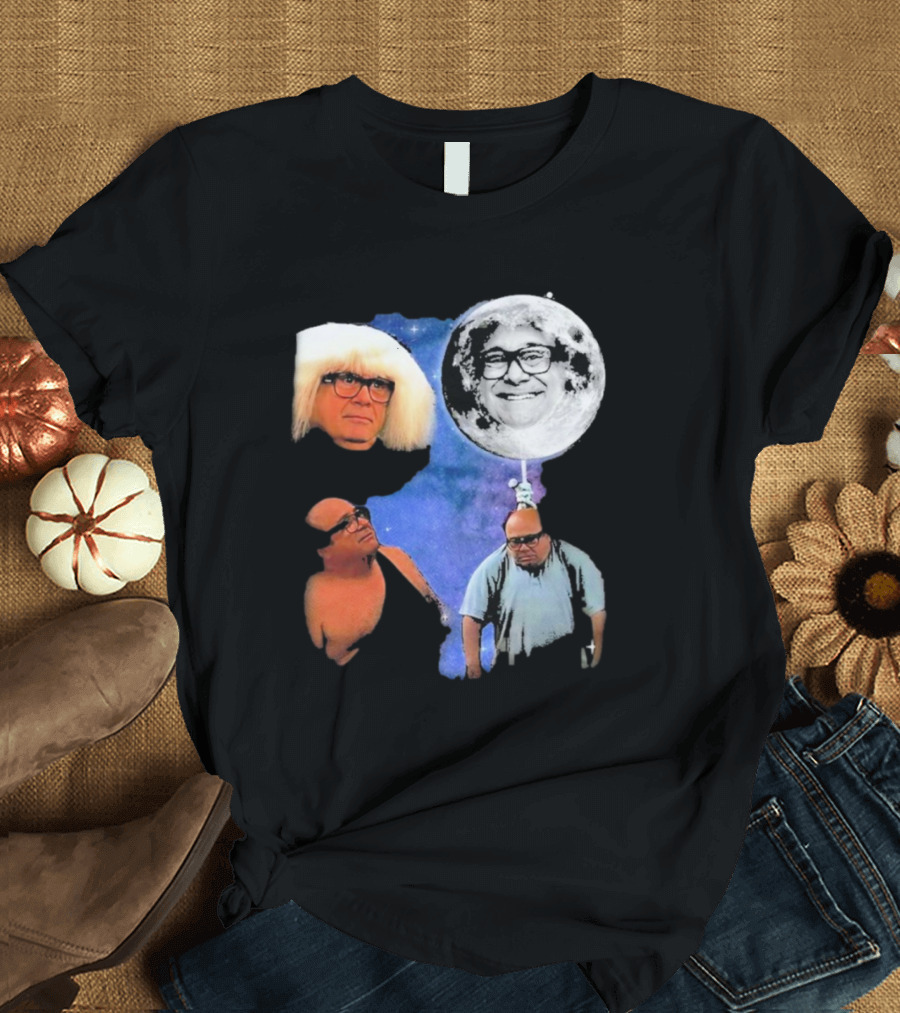 Three Wolf Moon Danny DeVito Mashup with Cosmic Moon Faces T-Shirt