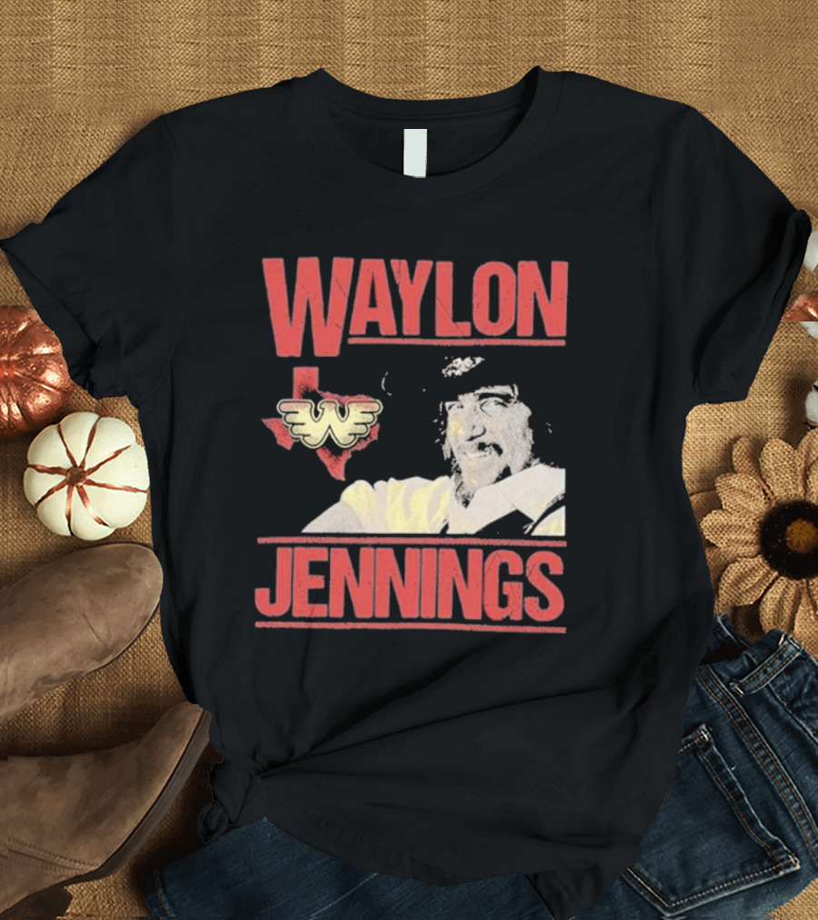Waylon Jennings Flying W Logo Over Texas T-Shirt