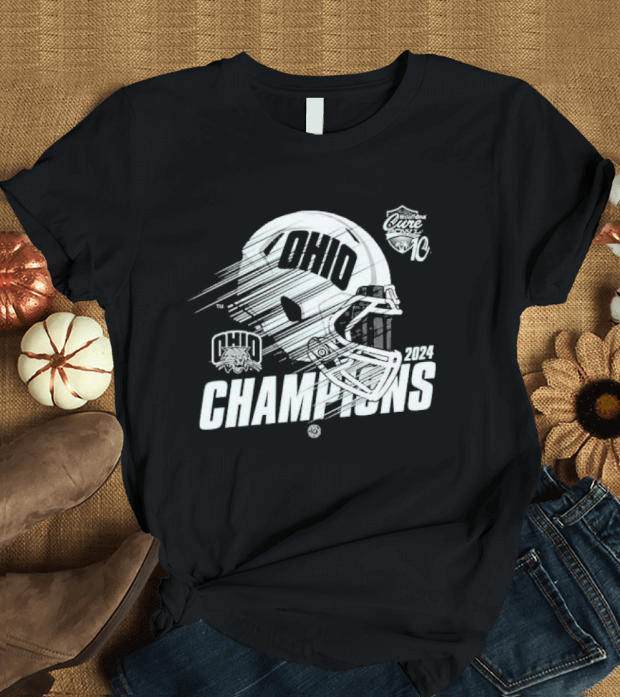 Ohio Bobcats 2024 Cure Bowl Champions Football Helmet Champions T-Shirt