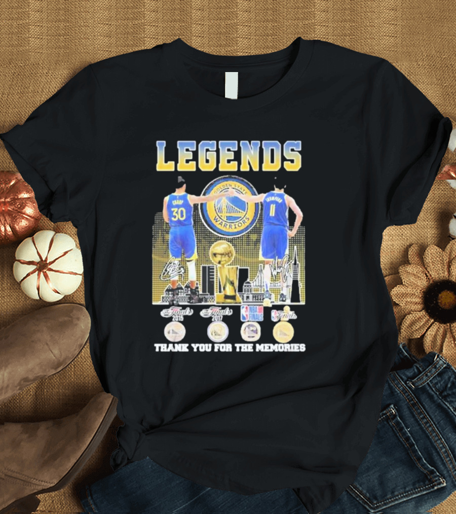 Golden State Warriors Curry Thompson Legends Finals Champions Signature Thank You For The Memories T-Shirt