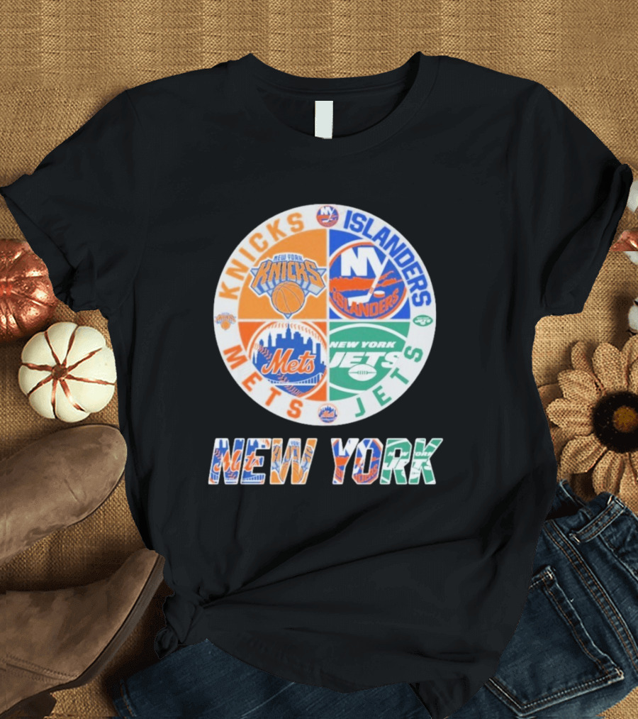 Knicks Islanders Mets Jets New York Sports Team Collaboration T-Shirt